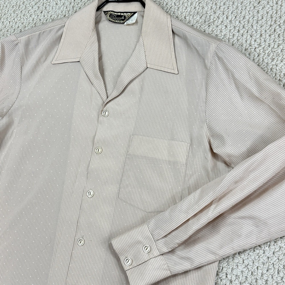 Vtg Triumph of California Thin Shirt Mens M Polka Dots Pinstripes Disco Hippie